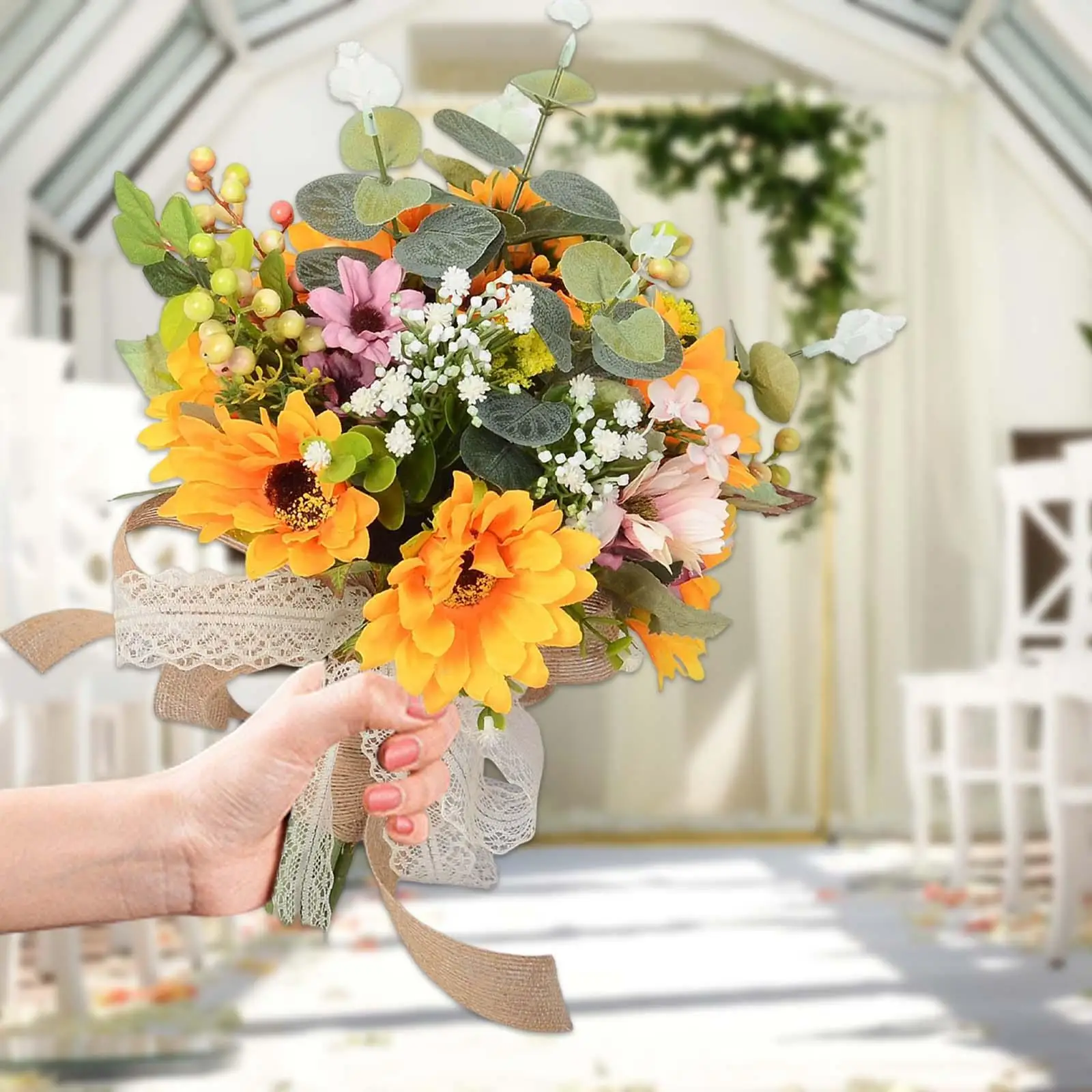 Wedding Bouquet Bridal Holding Wedding Bouquet with Ribbon sun flower Wedding Bouquets for Housewarming Gift Centerpieces