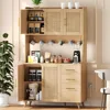 70.9" Kitchen Pantry Cabinet w/ Microwave Shelf,Rattan Freestanding Storage Cabinet w/ Charging Station,Sideboard Buffet Cabinet 1