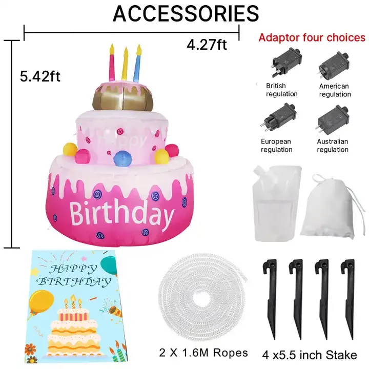 Inflatable Birthday Cake Outdoor Decorations with Candles LED Lighted Blow Up Happy Birthday Party Toys Home Garden Decorations 6