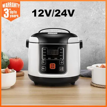 12V 24V Mini Rice Cooker Car Truck Soup Porridge Cooking Machine Food Steamer Heat Lunch Box Meal Heater Warmer English Menu 2L 1