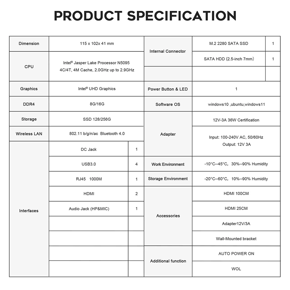 Beelink Mini S Windows 11 Intel 11th Gen N5095 Mini PC DDR4 8GB 128GB SSD 4K HD Video Display Office Working Desktop Computer