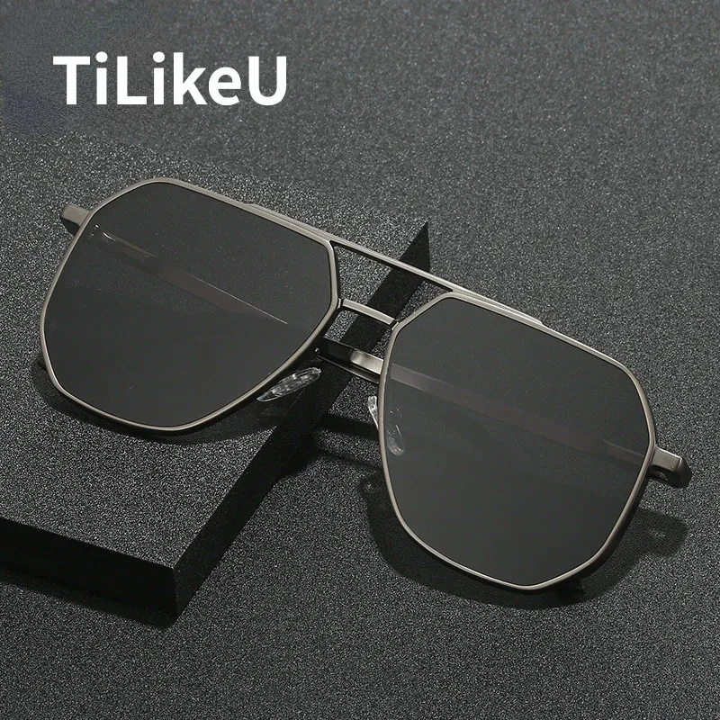 

Aluminum Magnesium Alloy Fashion Men Outdoor Driving Sunglasses Classic Designer Double Bridge Polygon Sunscreen Shades UV400
