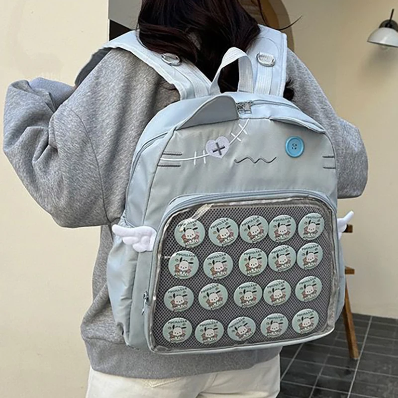 Richme Casual Daily Mochilas Para Mujer Nylon Large Capacity Students Ita Backpacks Cute Wings Cartoon Cat Embroidery Bag Female 2