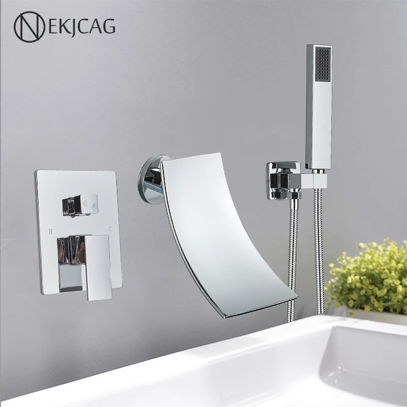 Bathtub Wall Mounted Faucet Set Bathroom Shower Faucet Waterfall Outlet Cold And Hot Mixing Mixer With Bath Tub Spout 4