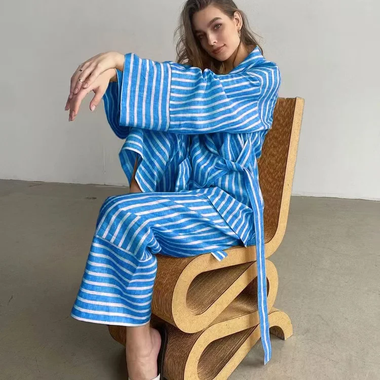 Rayas Blusa Para Pantalones Anchos Conjunto De Dos Piezas A Rayas