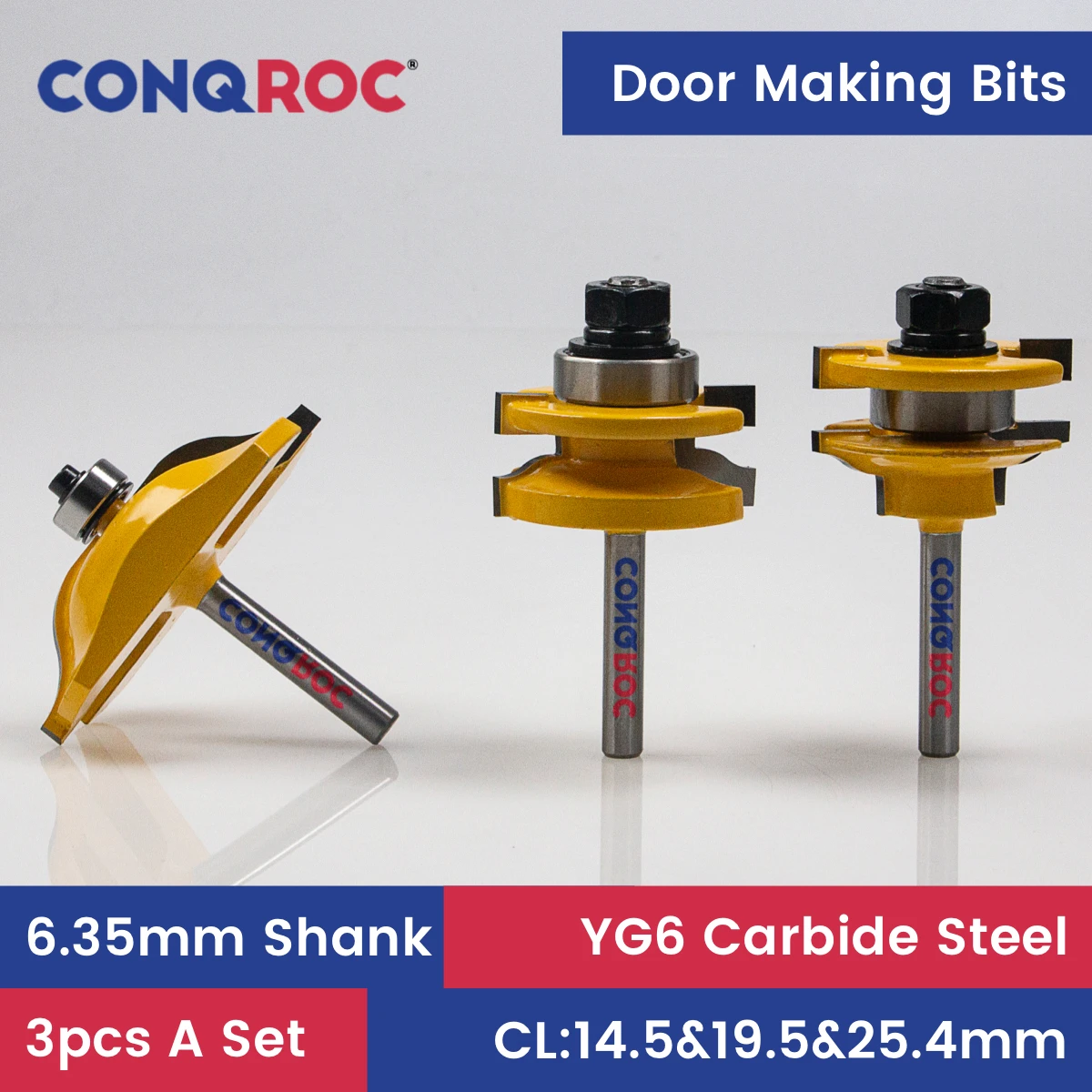 

Woodworking Stile and Rail Router Bits Set with Raised Panel Bit 6.35mm Shank Wood Door Making Milling Cutters Kit