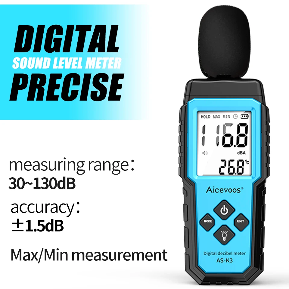 Sound Level Meter Aicevoos Digital Sound Meter Decibelimeter 30~130dB Measure Decibels Sound Level Noise Decibelios Decibel Monitor