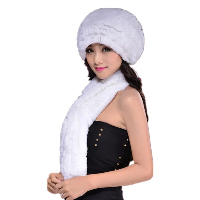 Winter Damen Mädchen Echte Rex-Kaninchenfell Lange Schlaufenmütze mit Bommel Warme Strickmütze für Kaltes Wetter – Detail 8