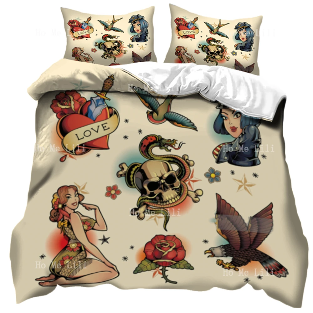 

Vector'S Bizarre Tattoo Design Duvet Three Piece Bedding Set