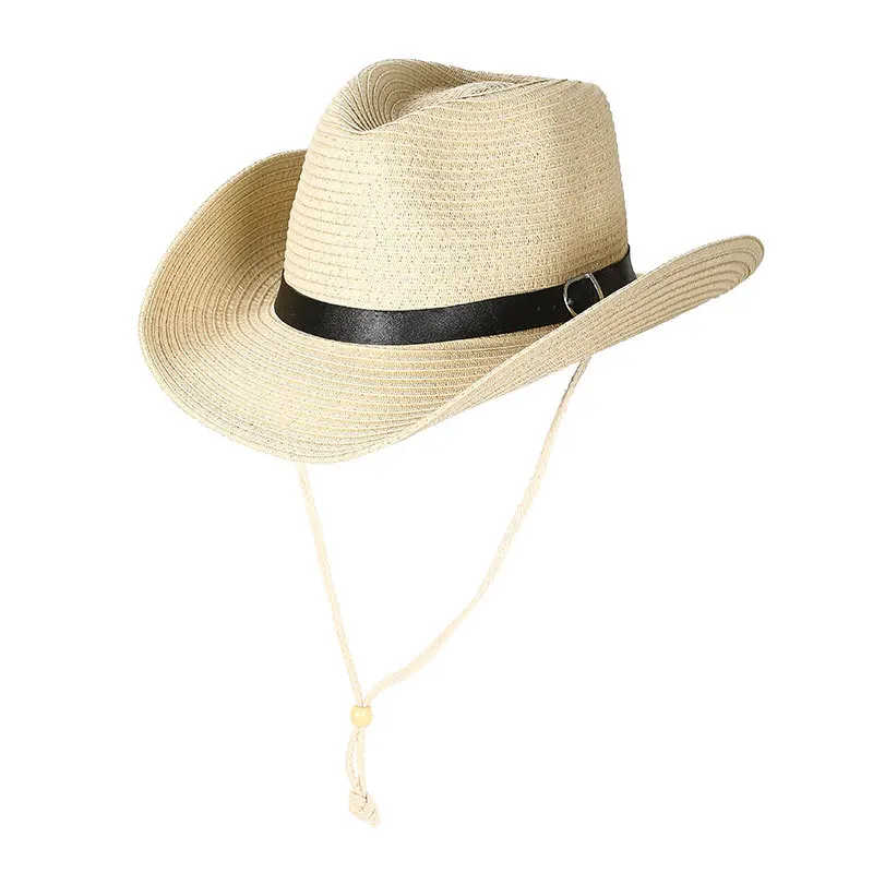 Vente chaude hommes Western Cowboy chapeau Vintage hommes Gentleman Lady Jazz Cowgirl avec cuir large bord Cloche église Sombrero Hombre_voghion.com