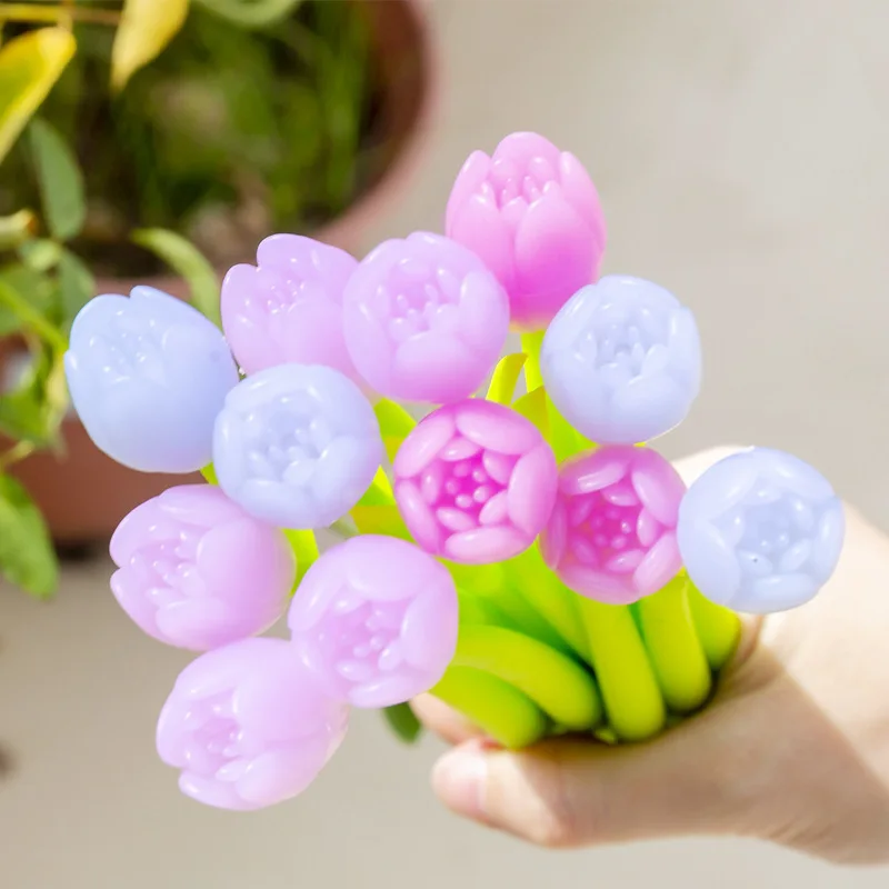 12pcs Creative Flowers Gel Pen Sun Flower Color Changing Office Signature Student Writing Pens Silicone Desktop Decoration 30pcs rose flower notes memo book material paper literary vintage handbook message decorative notebooks writing pads 118 85mm