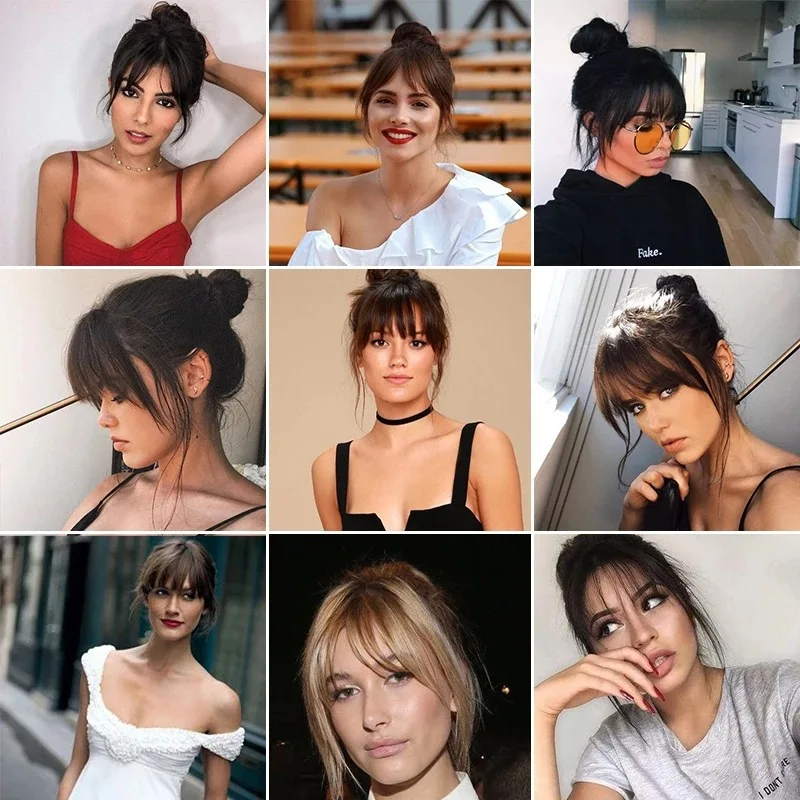 Brown Black Synthetic 3D French Air Bags Fake Topper Of The Head Replacement Natural Fluffy  Bangs For Women's Clip Hairpiece