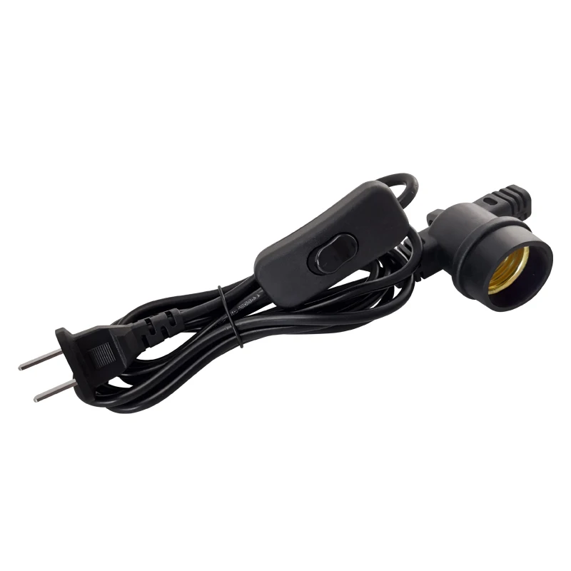 Black 2M US plug Power Cable with switch with 1 E27 lamp holder Power Supply Wire Extension Cord
