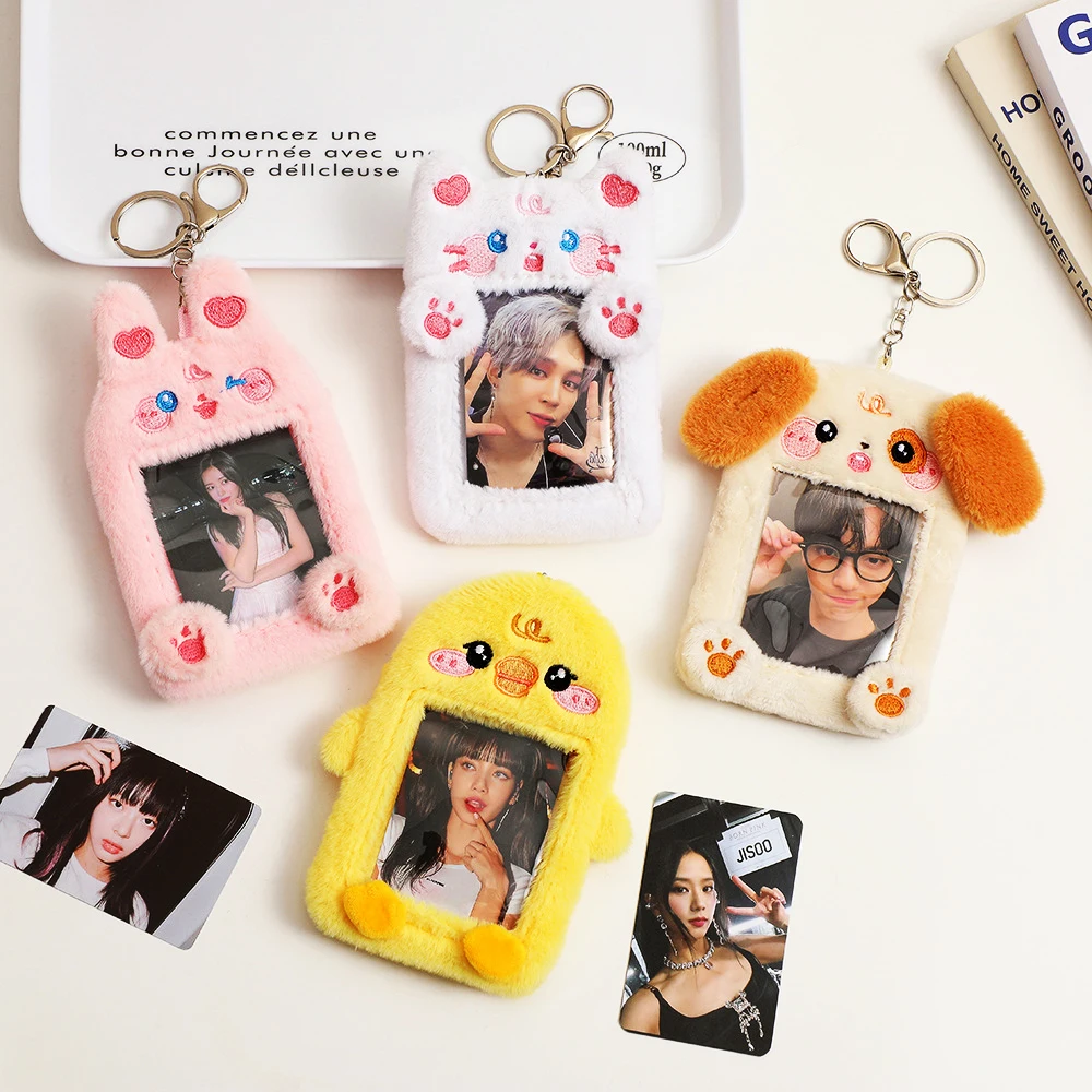 

Kawaii Plush Photocard Holder Cat Kpop Idol Photo Sleeve Case Card Holder Girl Cute Keychain ID Credit Bank Protector Stationery