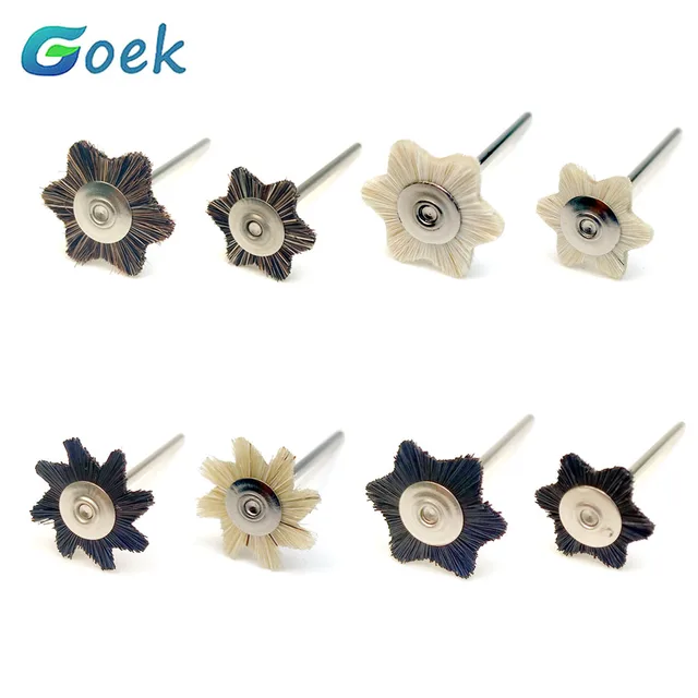 10Pcs Dental Polishing Brush Plain Six Star Eight Angle Wool Bristle Horse-tail Grinding Dentist Clinic Lab Tool