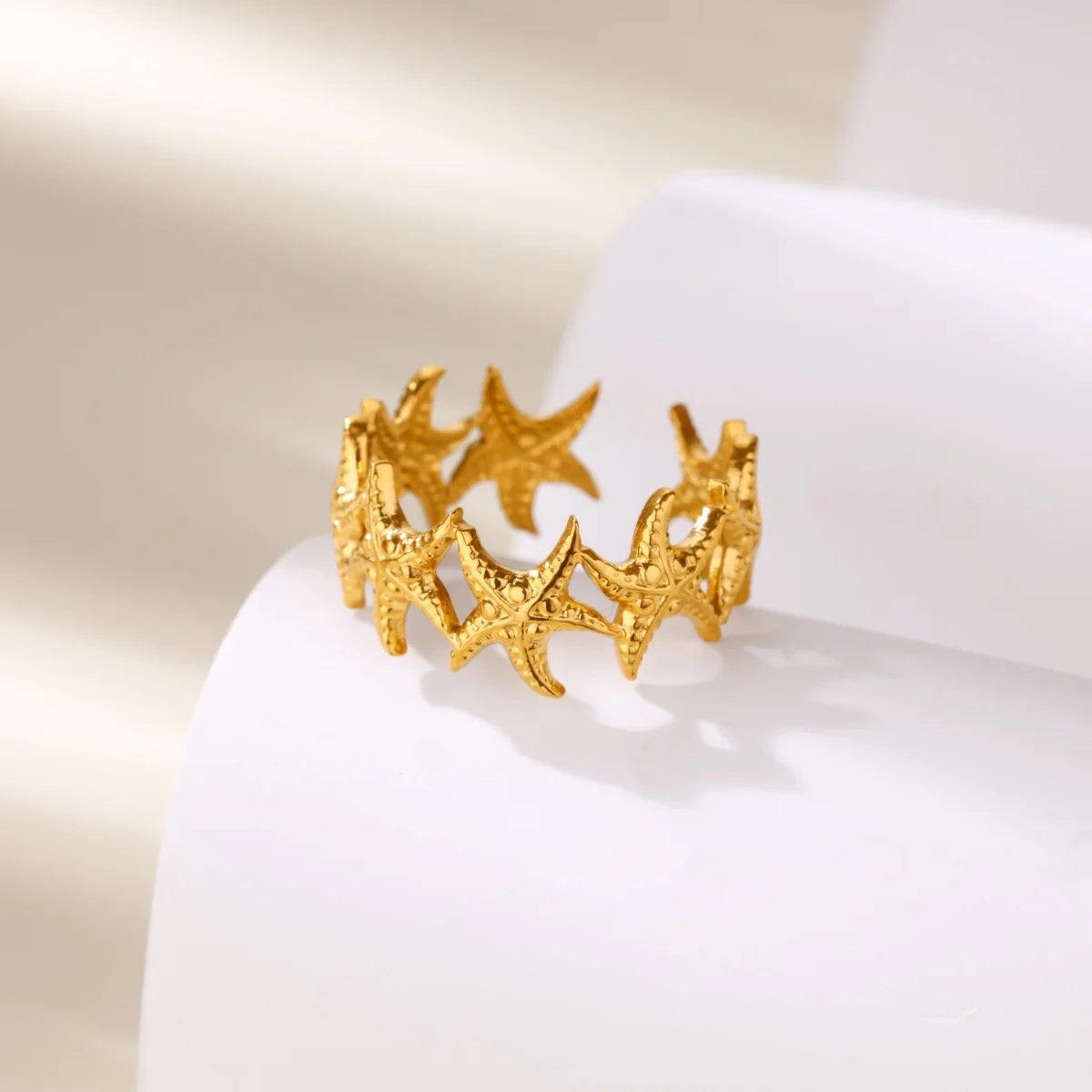 Gold Stainless Steel Fashion Starfish Rings