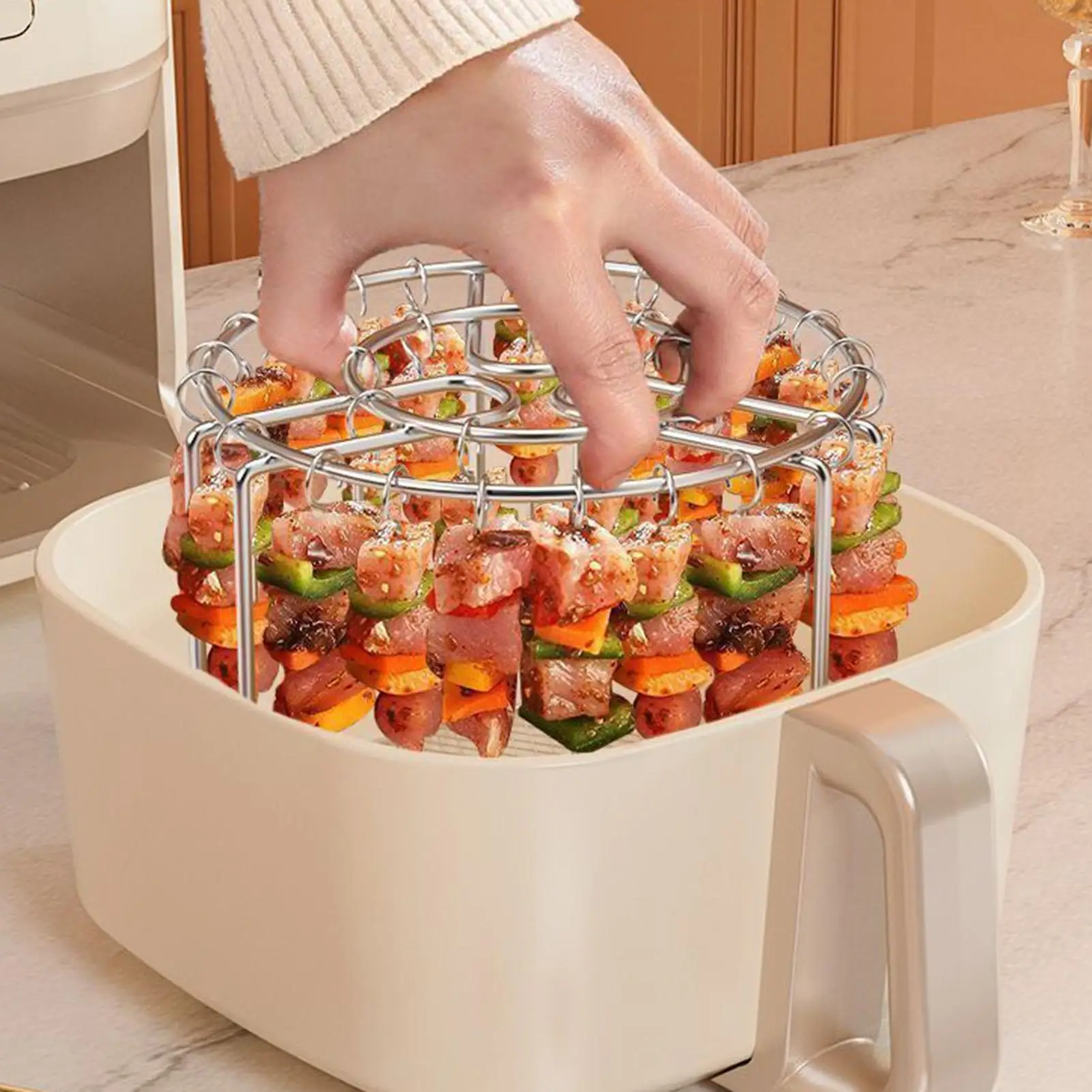 Air Fryer Grill Rack Stainless Steel Hanging Grill Skewers Non-Stick home Barbecue Kebabs Rack For Vegetable Fish Meat Shrimp