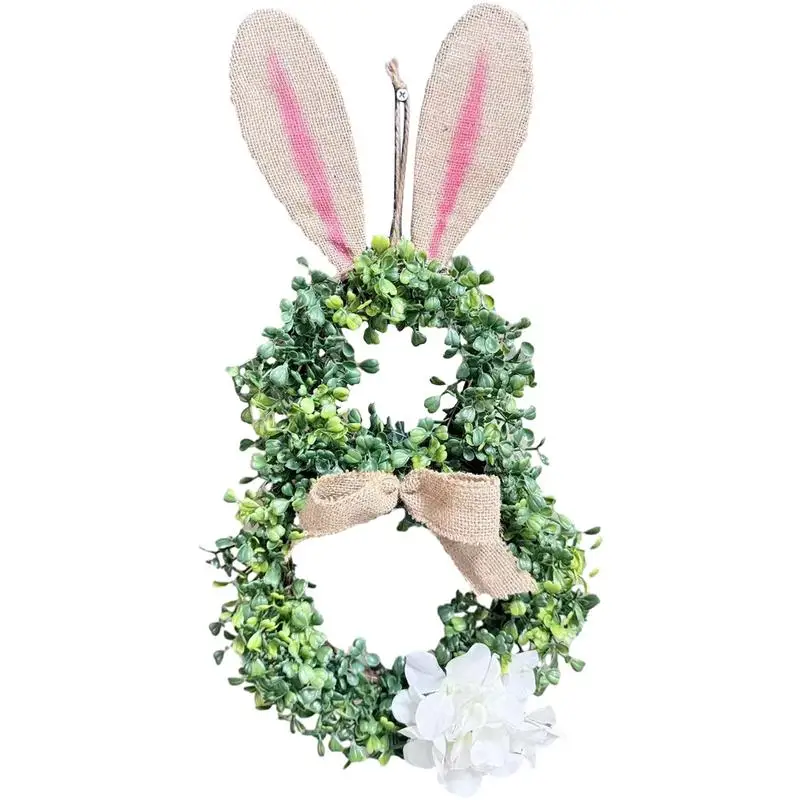 

Весенний венок с пасхальным Кроликом, гирлянда с кроликом для входной двери, имитация ветки зеленых растений, венок с бантом, украшение для дома
