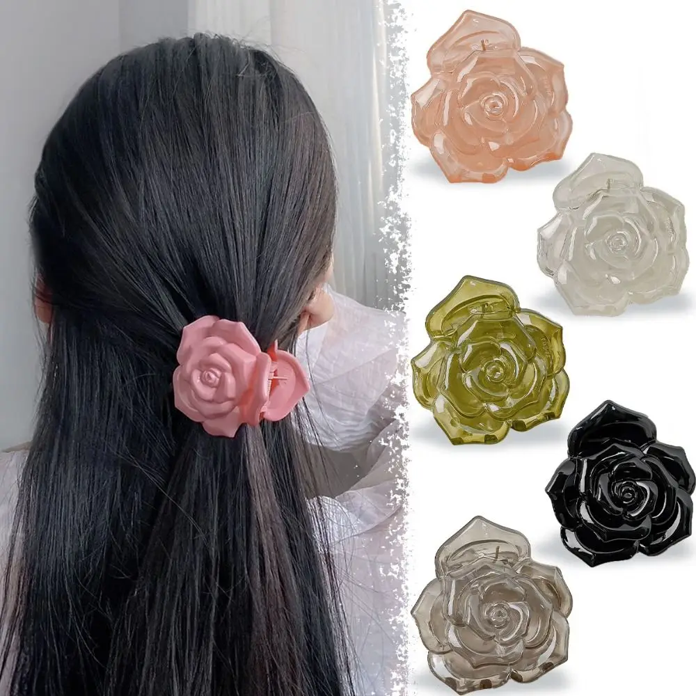 

Korean Style Retro Rose Hair Claw Transparent Fashion Design Acrylic Hair Claw Ponytail Hairpin Shark Clamp Flower Hair Clip