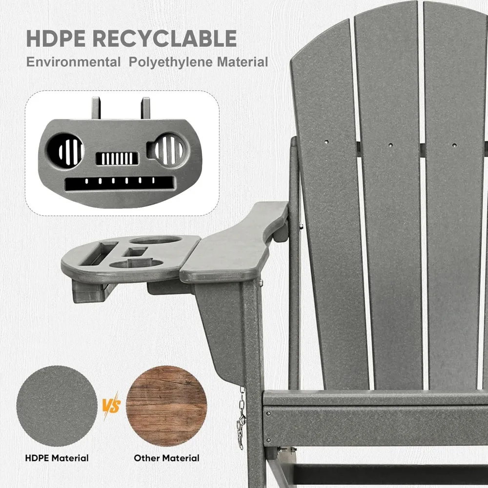 Adirondack Chair Set of HDPE Folding Adirondack Chair w/4 in 1 Cup Holder Trays,Weather Resistant Outdoor Chair, 5