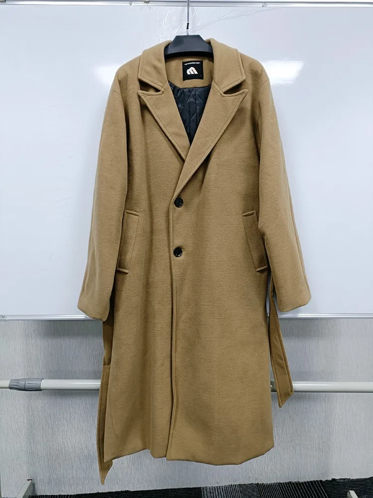 Tendance coréenne hommes ample décontracté simple boutonnage Overc automne hiver mode nouveau coupe-vent manches longues en laine Long588_voghion.com