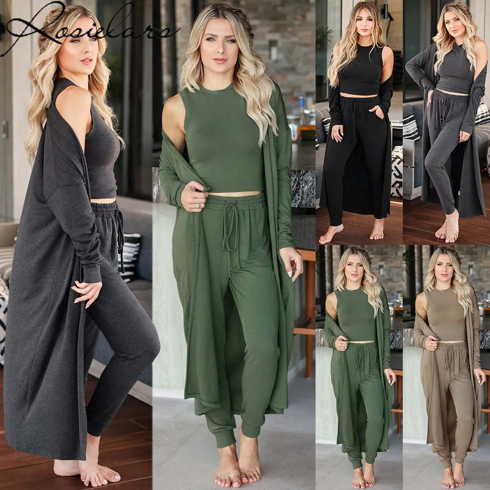 

2023 Autumn Winter Casual 3 Sets of Knitted Slim Fit Vest Sport Pants Suits Two Piece Sets Womens Outifits Crop Tops Tracksuits