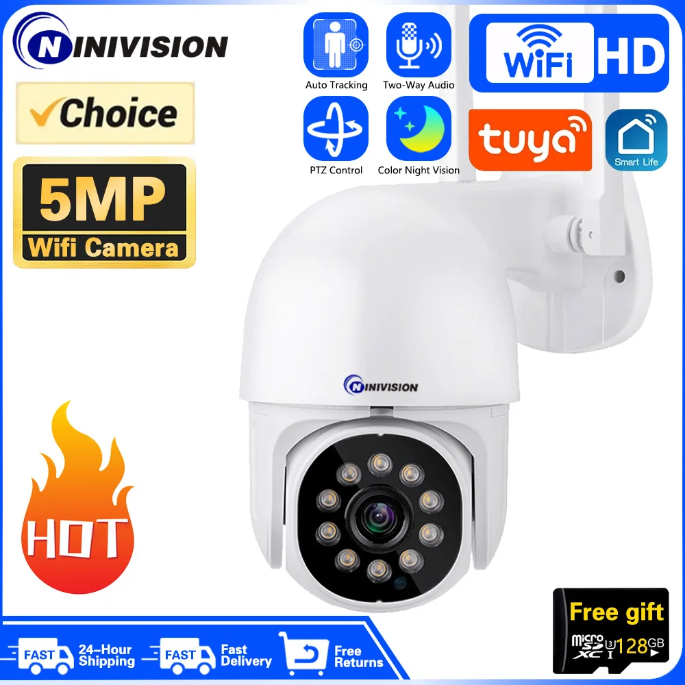 5Mp Hd Lens Ptz Wifi Camera Full Color Night Vision Human Auto Tracking Audio Sicurezza Esterna Videosorveglianza Telecamera Ip Tuya