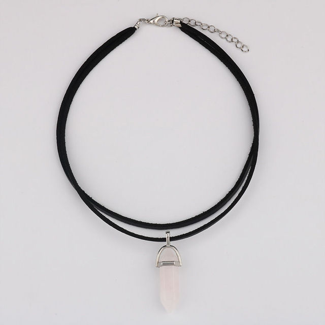 Crystal Chakra Pendulum Pendant Necklaces For Women Teens Girls Hexagonal Stone Leather Choker Chain Statement Necklace