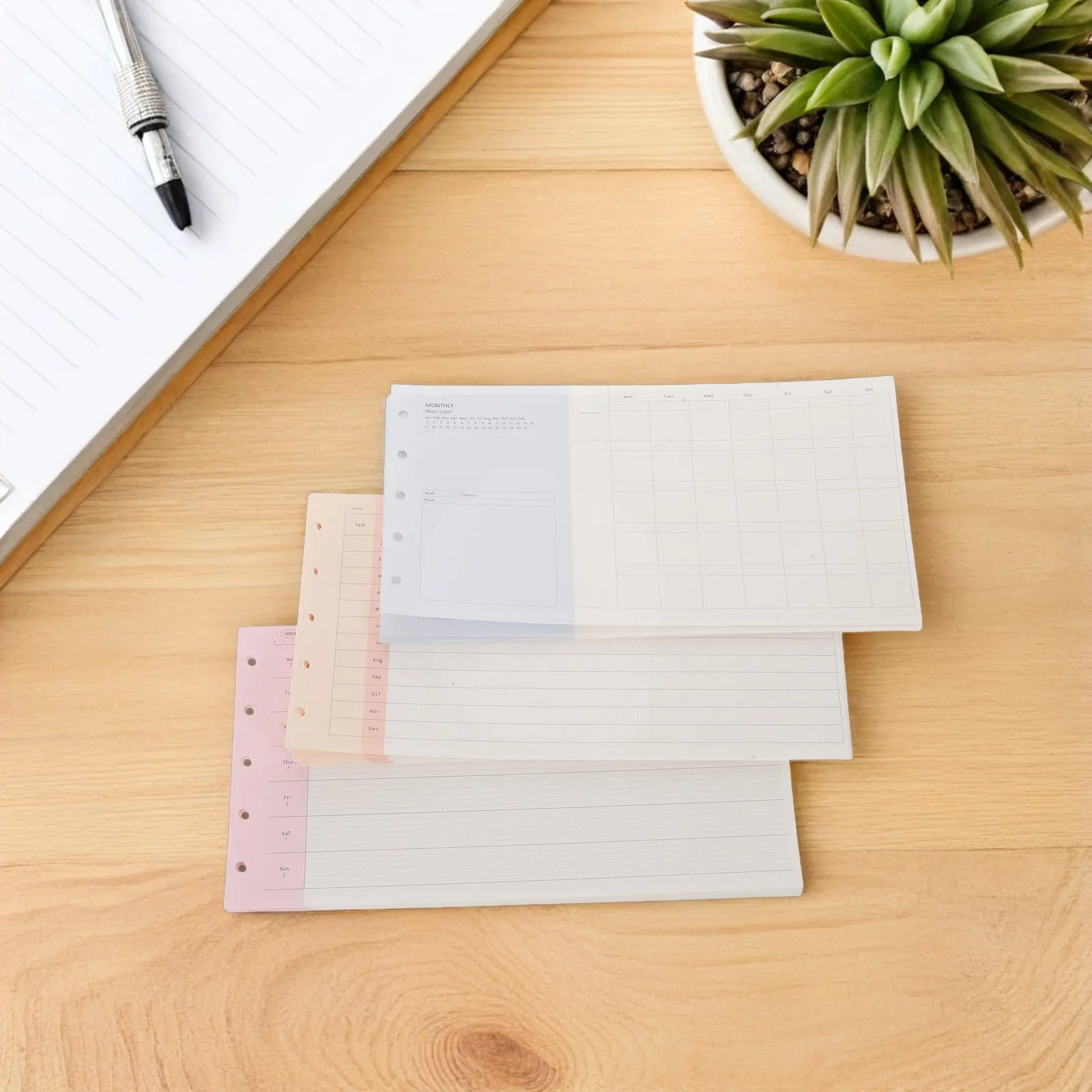 3세트 M5 트라이폴드 플래너 인서트 8x4 A6 바인더 리필 루즈리프 용지 데일리 위클리 먼슬리 플래너 페이지 루즈리프 용지