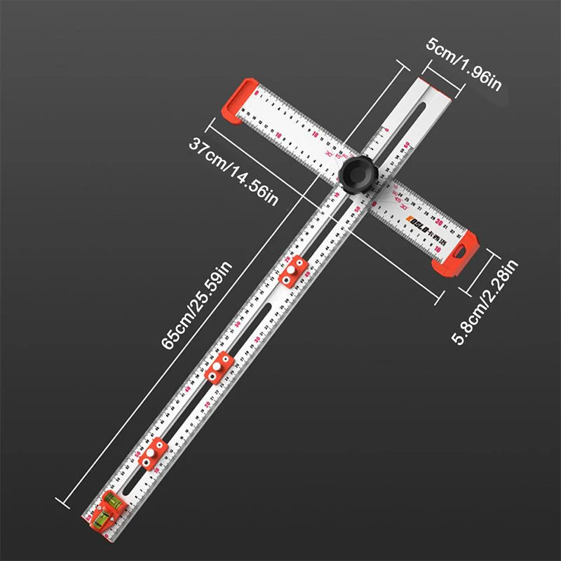 Wuwuhen 4-in-1 Drilling Positioning Ruler, 35 Inch Aluinu Alloy T