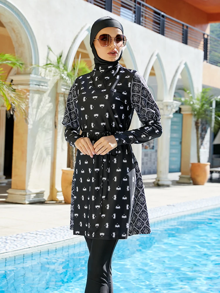 Burkini Muslim Swimwear With Hijabs Women 3 piece Black Muslim Fasion Islam Long Sleeve Ladies Bathing Suit women swimwear muslim swimwear