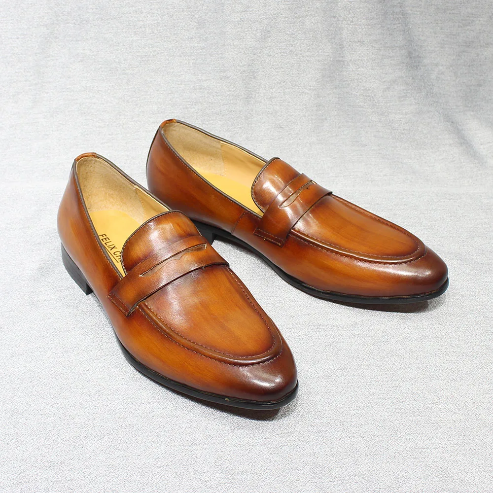 Spring Autumn Mens Penny Loafers Genuine Leather Hand Painted Slip On Dress Shoes Size 6-13 Wedding Casual Business