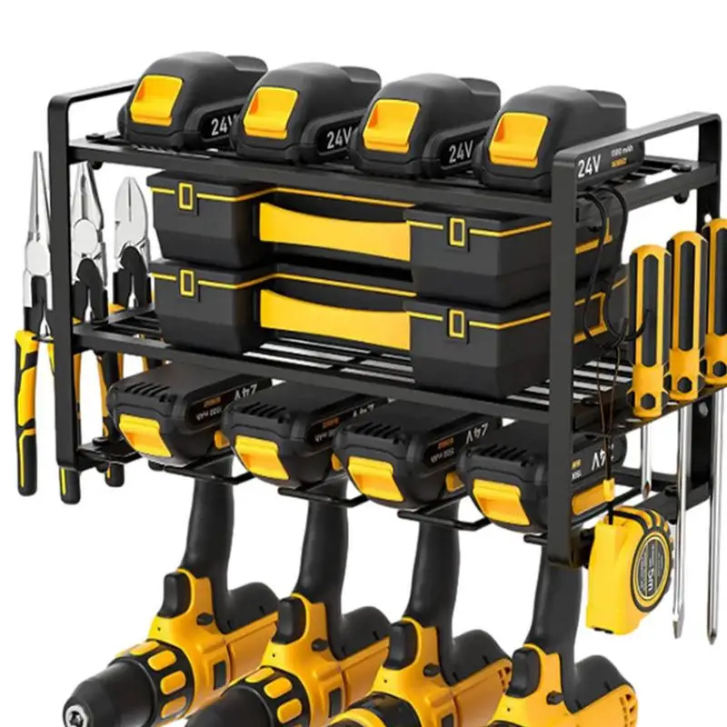 Four-level Electric Drill Organizer Wall-mounted Power Tool Rack Hand Drill Holder Garage Tool Storage Shelf Organization