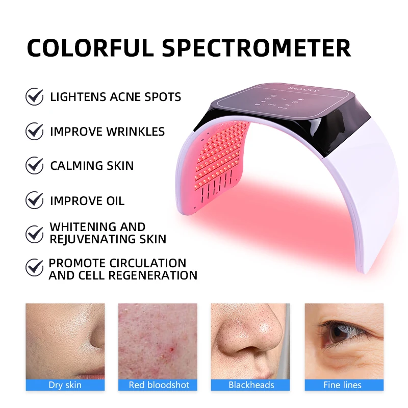 7 Colors LED Facial Mask PDT Red Light Therapy Facial Machines Spectrometer Face&Body LED Mask PDT Machine for Skin Care Tools