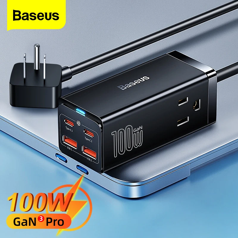 

Baseus 100W 65W GaN USB Charger Desktop Type C PD Quick Charge 4.0 Fast Charging Charger Power Strip For iPhone 14 MacBook Pro