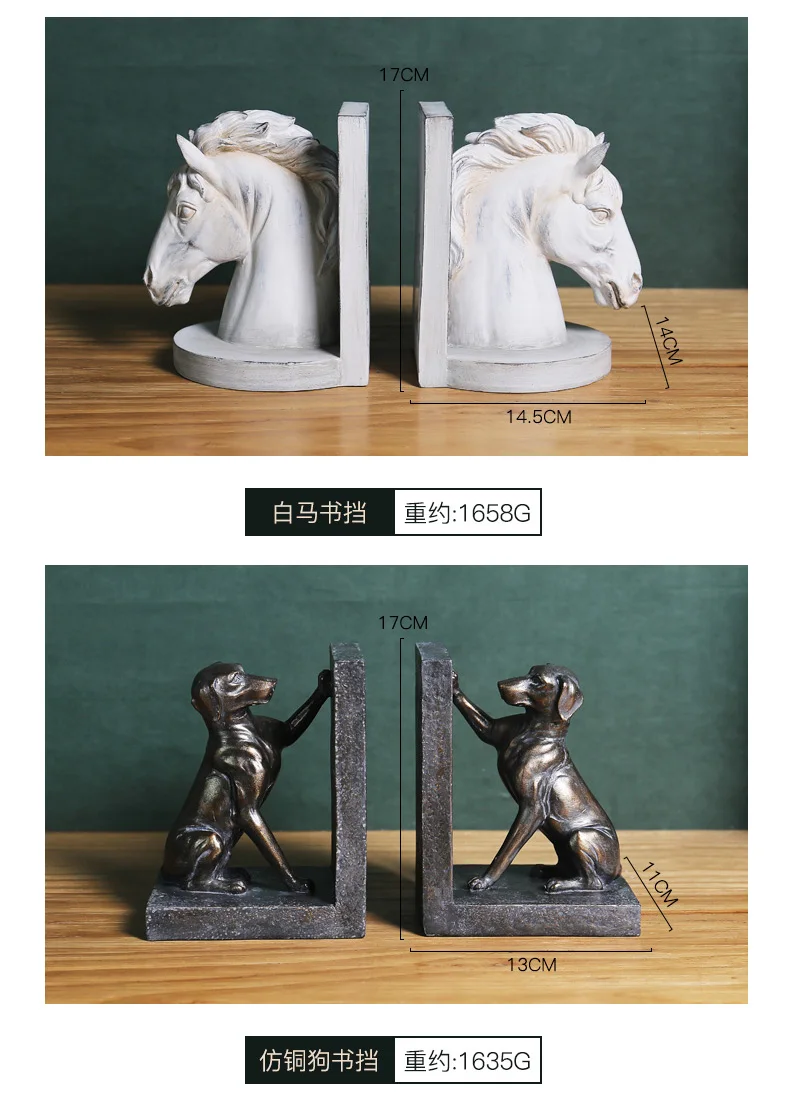 Description Picture 4 of itemHorse Head Bookends Ornaments Resin American Style Retro Animal Figurines Home Office Study Book Shelf Decors Book Stand Crafts
