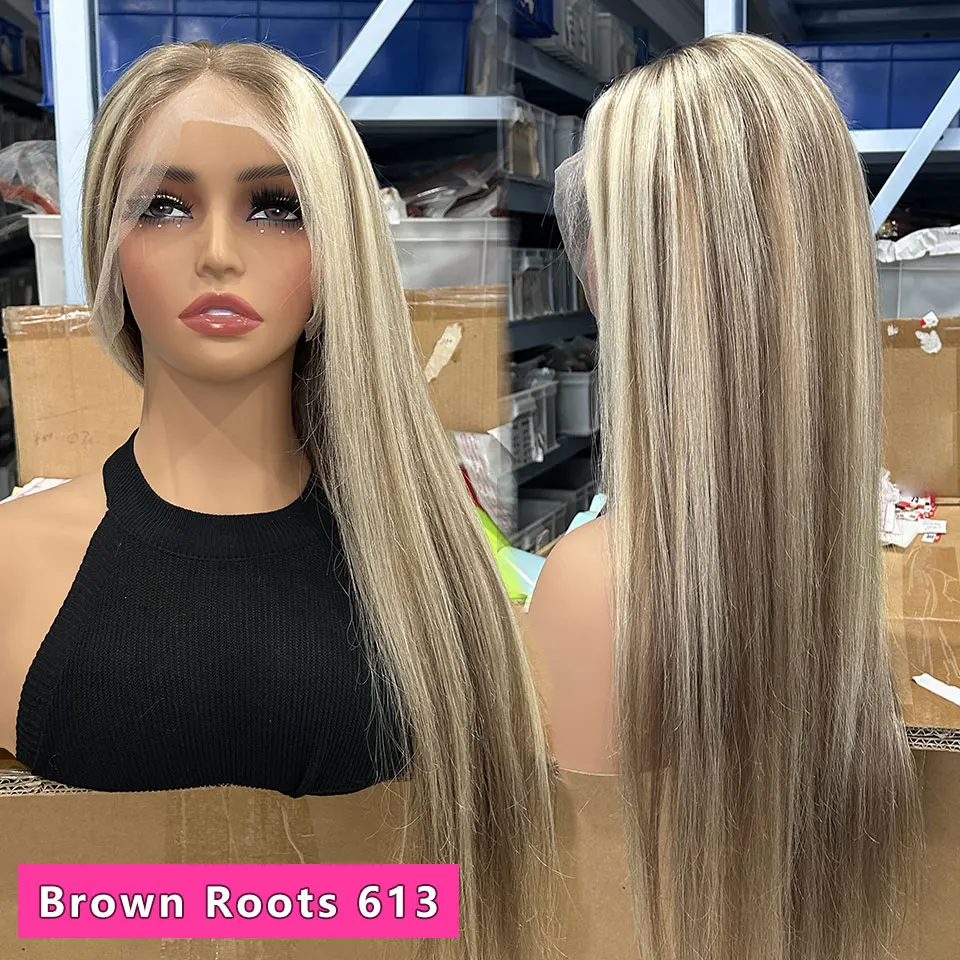 13x4 13x6 Brown Roots Highlight Wigs for Women Transparent Lace Front Wig Human Hair Preplucked Highlight 613 Lace Frontal Wig