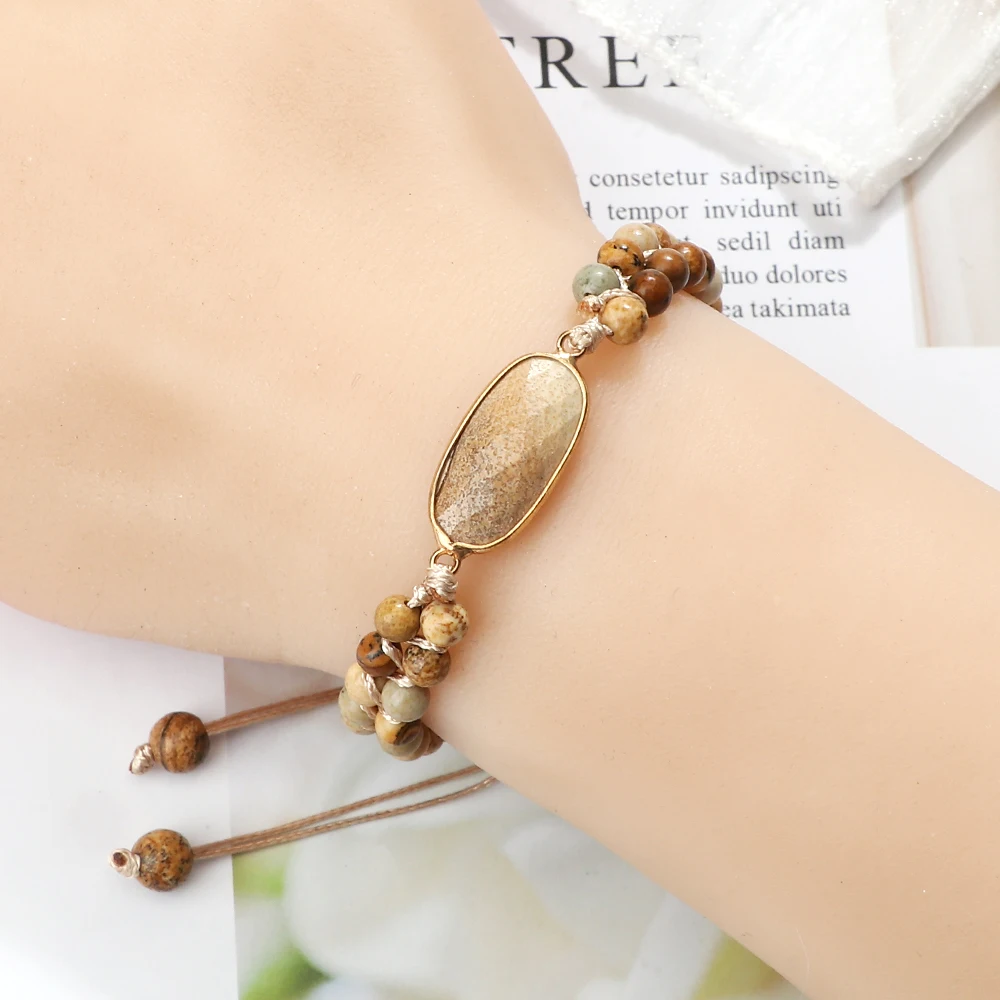 Couple Natural Stone Bracelet Braided Rope Charm Waterdrop Shape