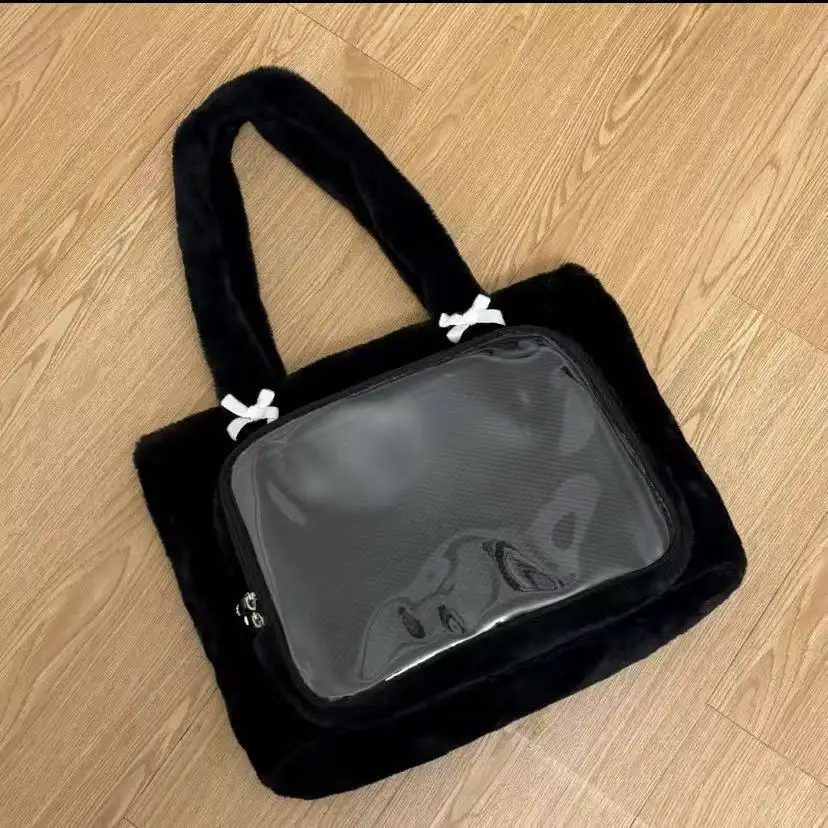JIAERDI Harajuku White Itabag Purse Women Japanese Transparent Furry Large Capacity Handbag Female Anime Shoulder Pain Bags 2025