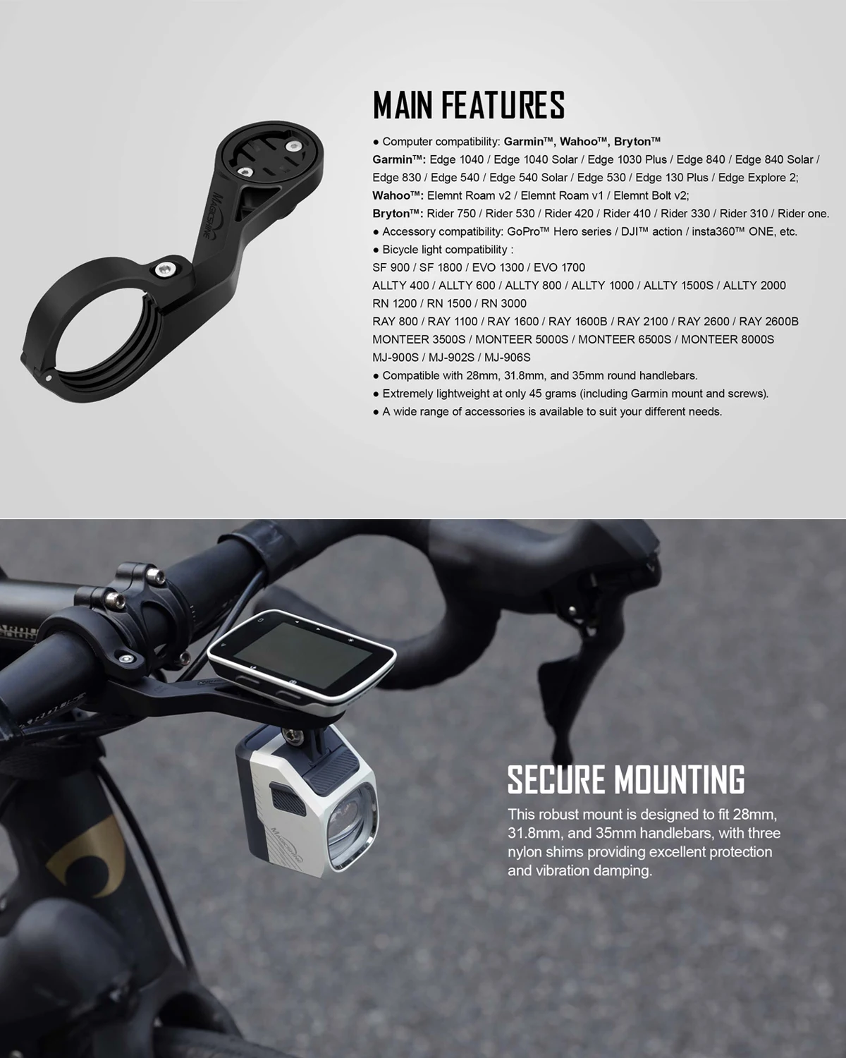 自転車のフロントマウント,Garminのコンピューター,magicshine