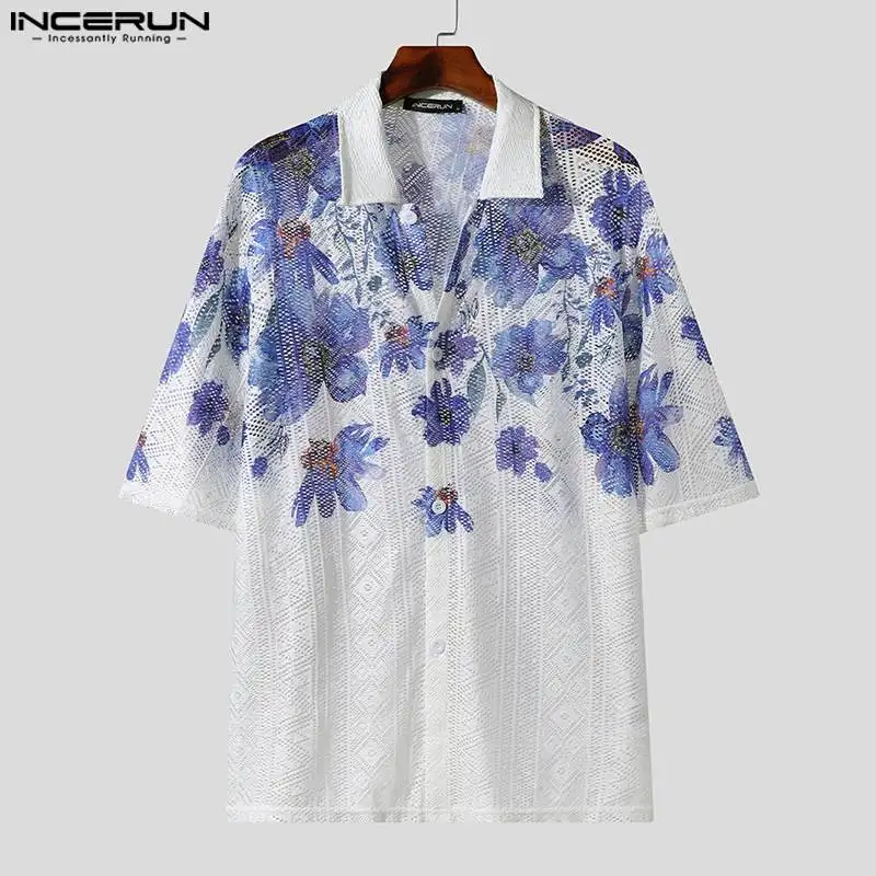 Stylish Well Fitting Men Tops INCERUN Fashione Lace Short Sleeved Shirts Casual Sightly Transparent Lon Seeved Shirts S-5XL 2023
