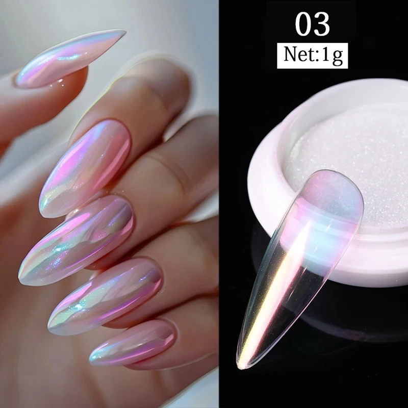 nail powder 1 Box Pearl Aurora Purple Pink Blue Chrome Glitter Pigment Dust UV Gel Polish Nail Art Dipping Powder Manicure