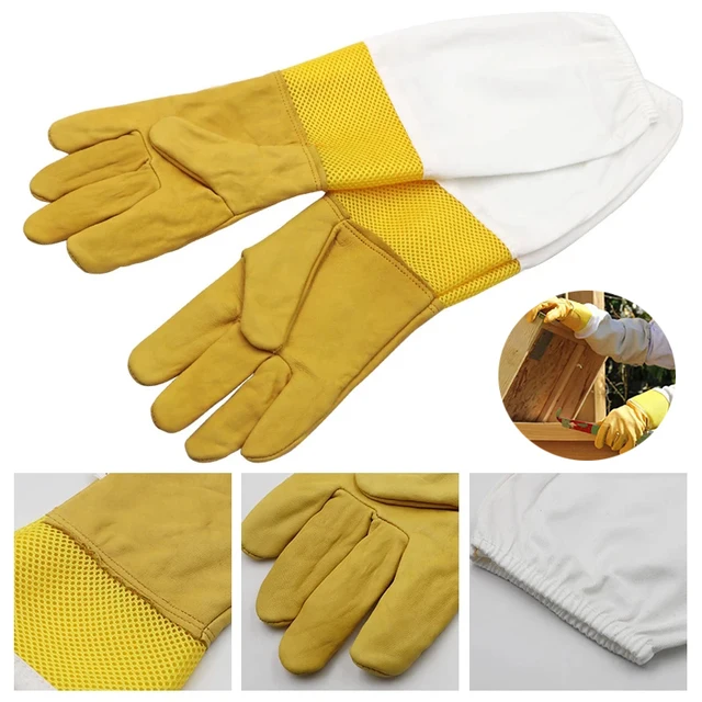 1Pair Méhészeti Kesztyű Védőhüvelyek Lélegző Méhek Méheként Megakadályozzák A Felszerelését