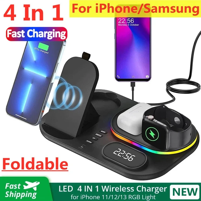 Relógio Despertador sem fio multifuncional, aplicativo de carregamento  rápido, luz RGB, 15W, iPhone 11, 12, 13, 14, Samsung - AliExpress