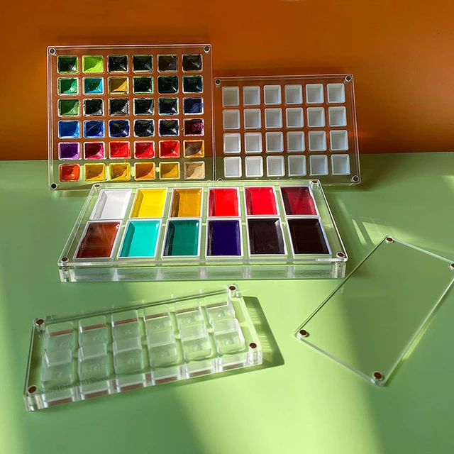 Empty Acrylic Watercolor Box Palette 24/36 Grid Portable Paint