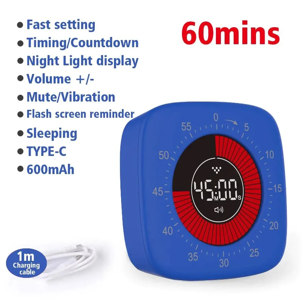Timer Visivo 3 In 1 Per Bambini E Cucina – 60 Minuti, Display LCD A Ventaglio, Manopola Multifunzione