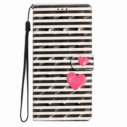 Adorable Owl Cat Print Phone Case with Wallet and Card Holder - Y5 2018 (Striped Heart P4)