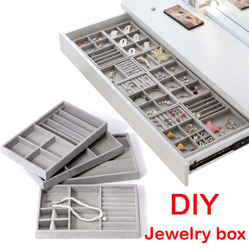 

Velvet Jewelry Storage Box Stackable Jewelry Display Tray DIY Handicrafts Drawer Organizer for Necklace Earring Ring Watch