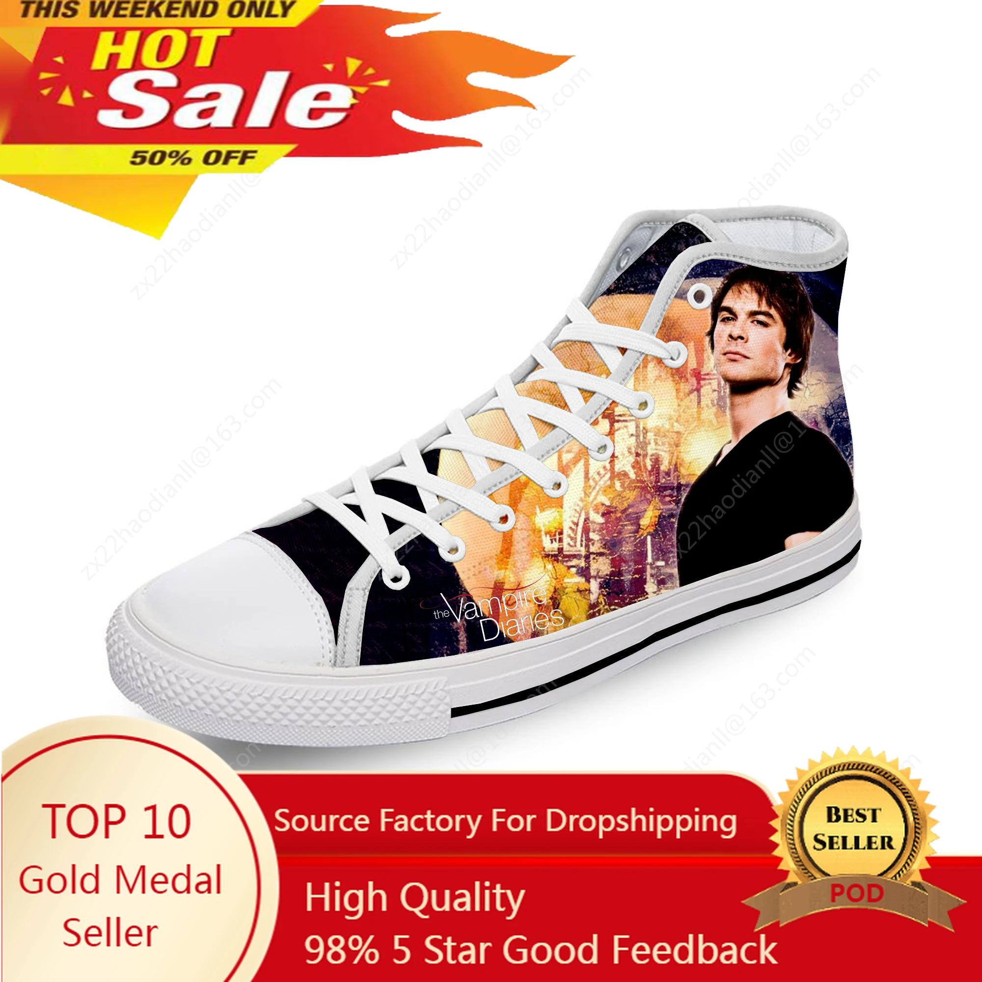 The Vampire Diaries Damon Salvatore White Cloth 3D Print High Top Canvas Shoes Men Women Lightweight Breathable Sneakers