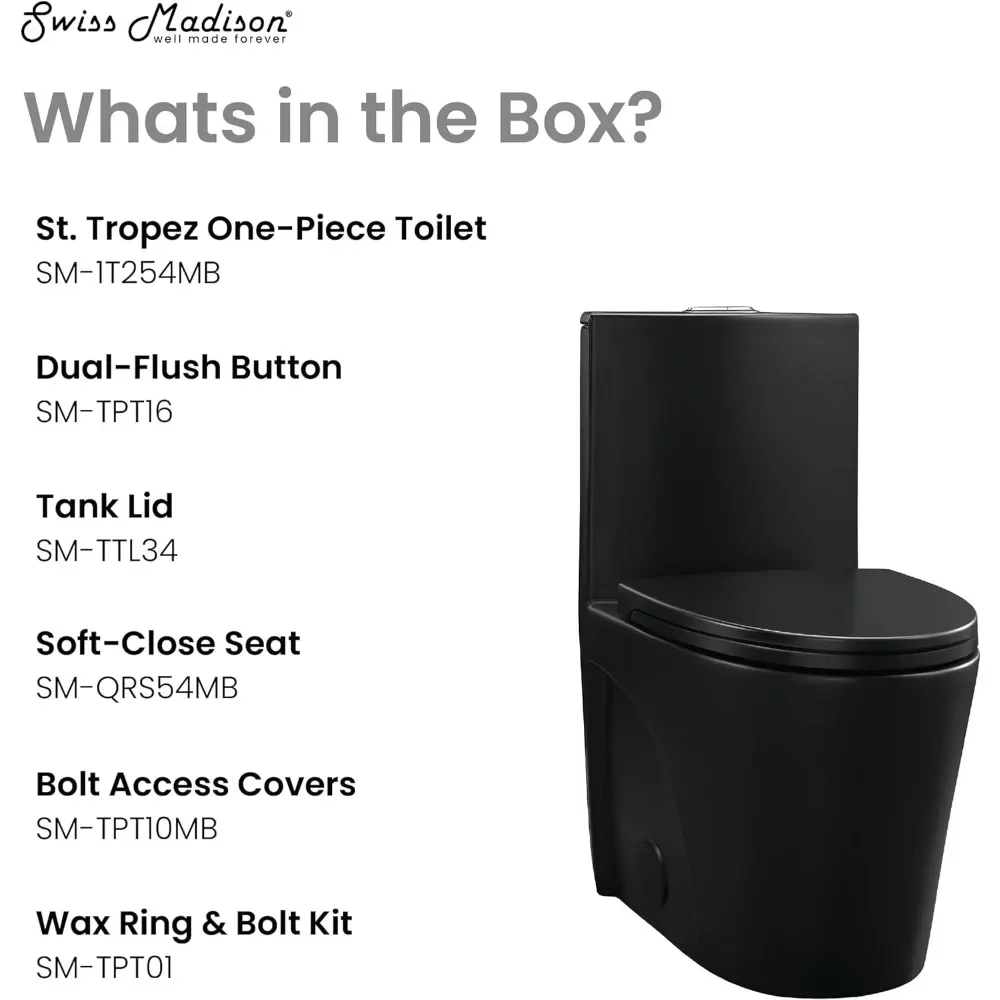 Folding Toilet Matte Black Toilets SM-1T254MB St. Tropez One Piece Toilet 26.6 X 15 X 31 Inches Bathroom Items Cleaning Parts 4